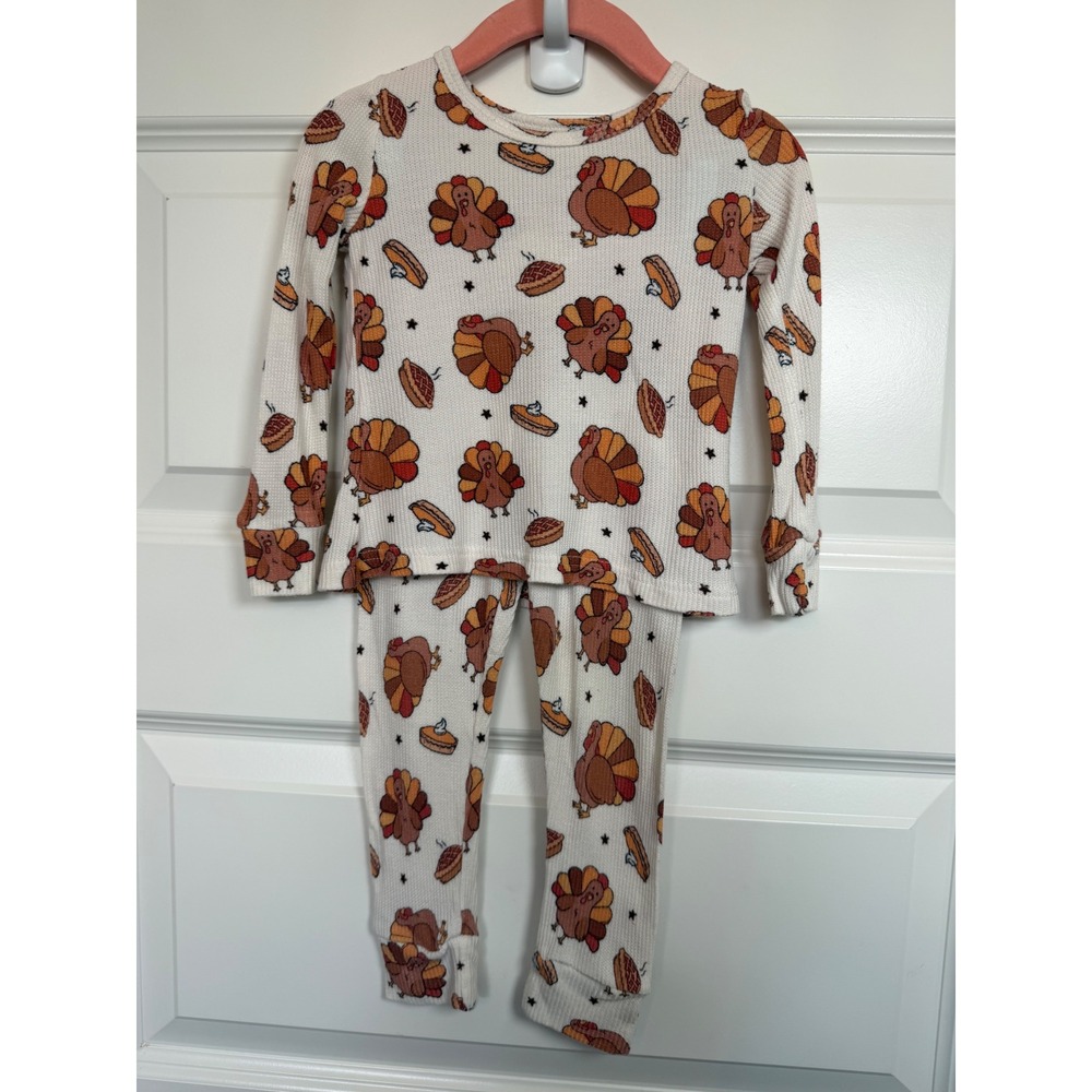 Caden Lane Toddler 18-24M Thanksgiving Turkey Waffle Pajama Set Cream bamboo